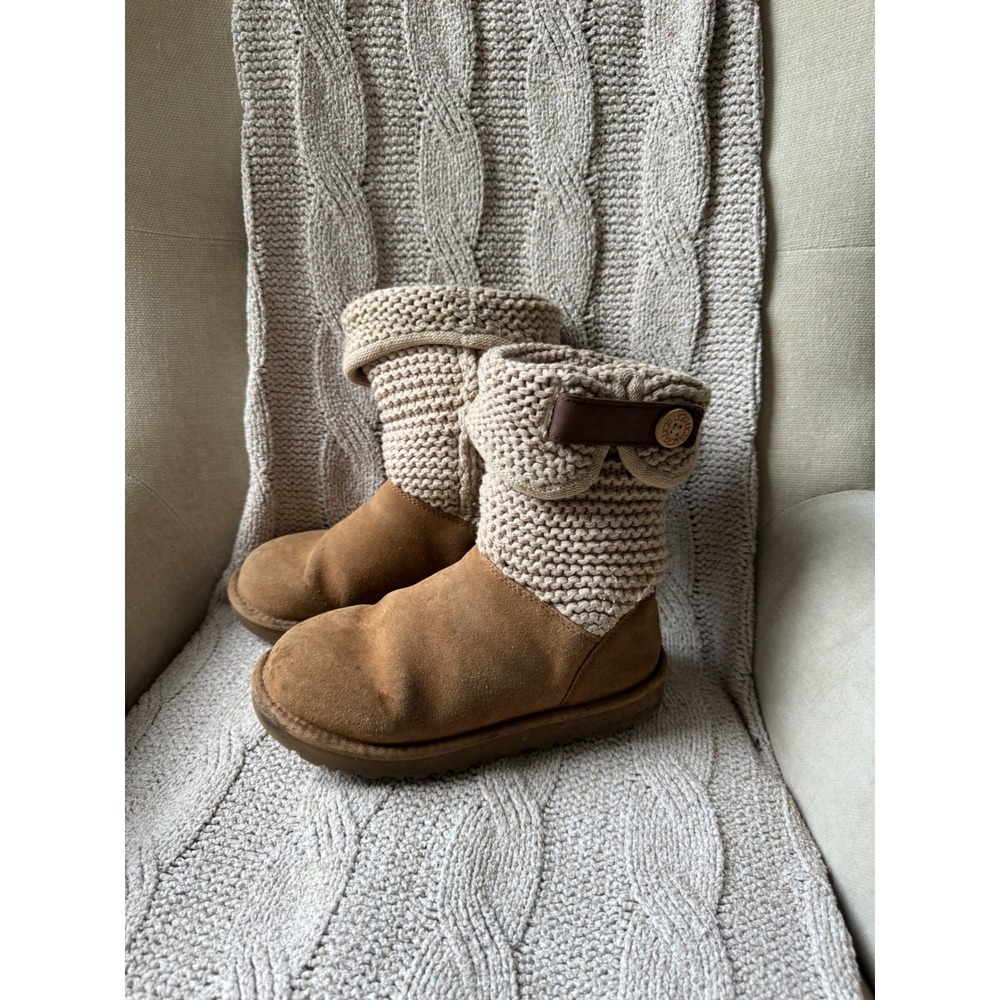 UGG Australia Lattice Cardy Knit Suede Boots Chestnut Oatmeal 1019232 Womens 6